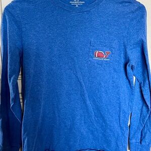 Vineyard Vines Heathered Blue Football Whale LS Tee Size YM 12-14